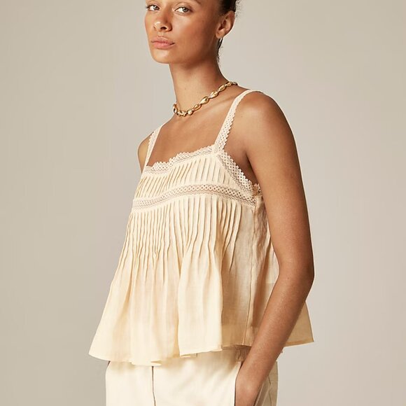 J. Crew Women's Lace-trim tank top in ramie XS Candlelight - Picture 1 of 6